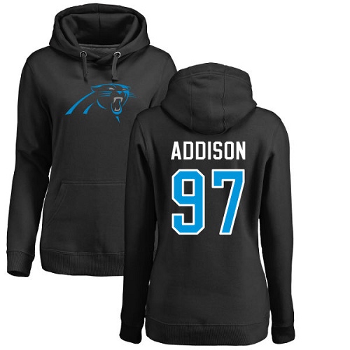 Carolina Panthers Black Women Mario Addison Name and Number Logo NFL Football #97 Pullover Hoodie Sweatshirts->women nfl jersey->Women Jersey